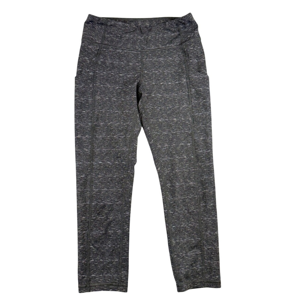 Lucy Womens Space Dye Cropped Leggings Gray Heathered Yoga Pants with Pockets M